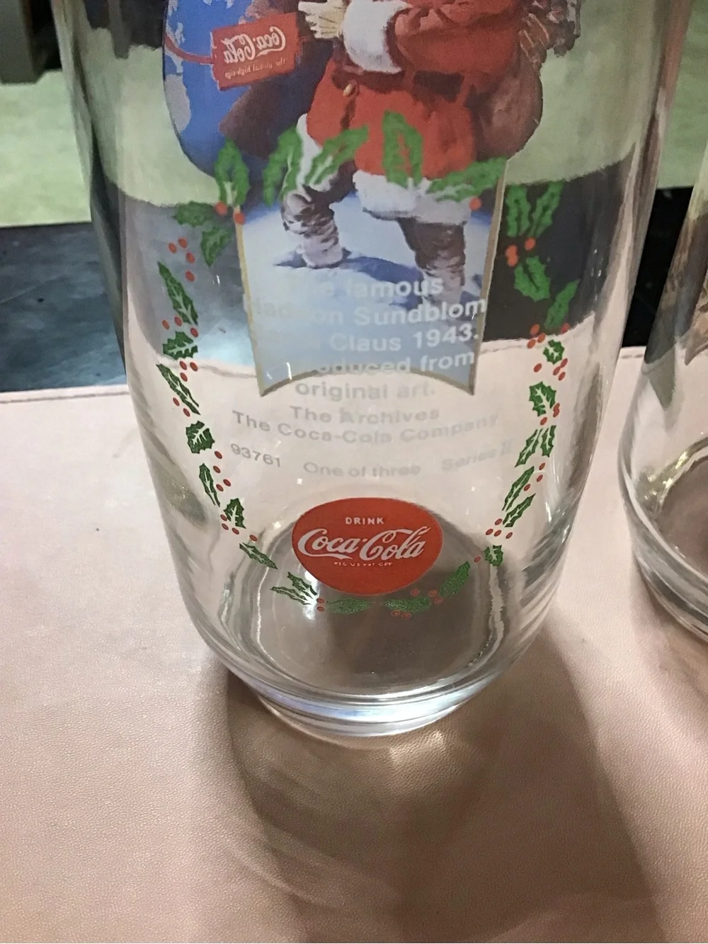 3 Vintage Coca-Cola Santa Christmas Glasses Set Collectable Glassware Coke